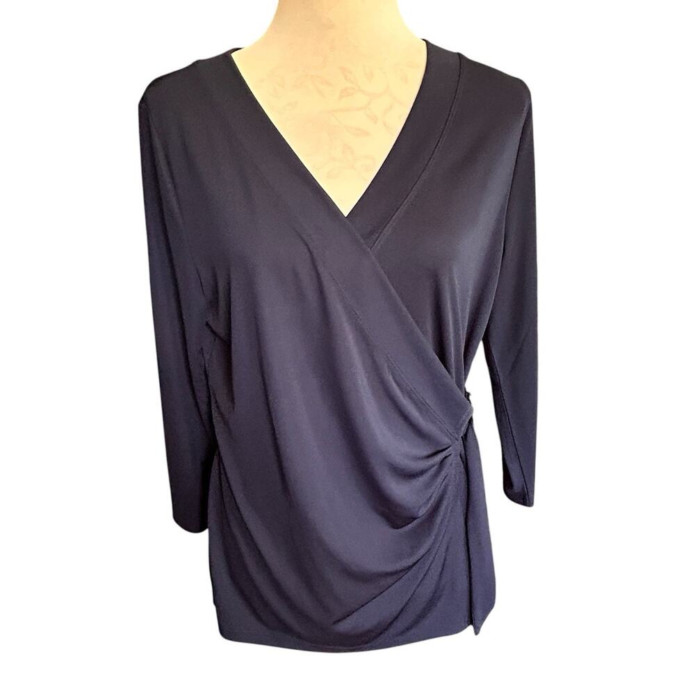 Lauren Ralph Lauren Women's Navy Blue Surplice Stretch Jersey Top Size XL